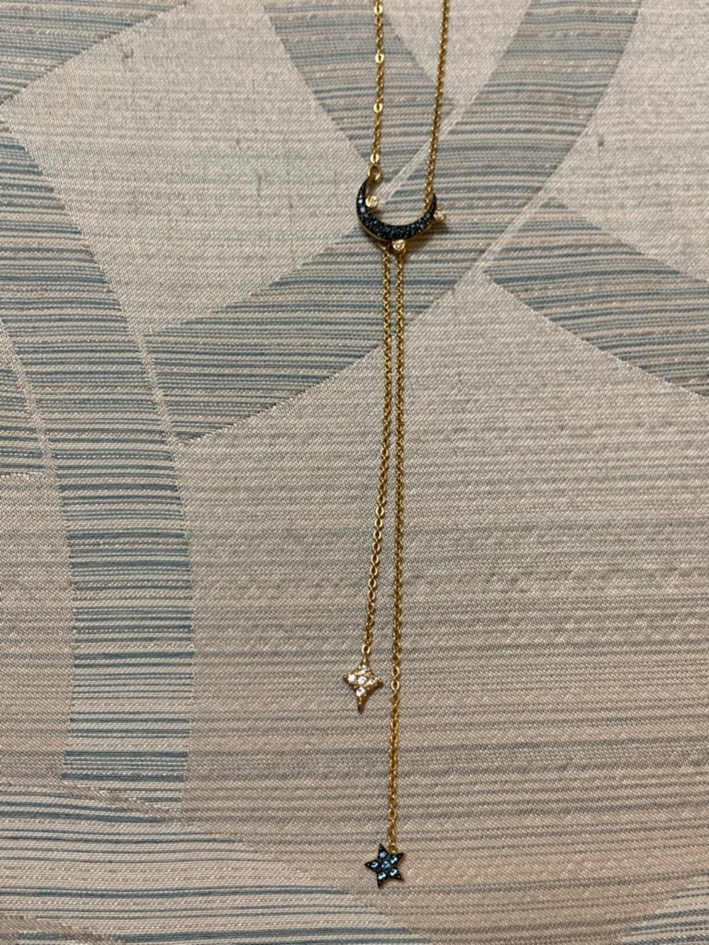 Genuine Swarovski Gold Moon with Blue and White Crystal Star Lariat Necklace
